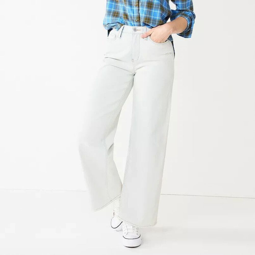 SO 90s Super High Rise Wide Leg Jeans Junior 13/31 Light Blue Y2K Distressed NEW